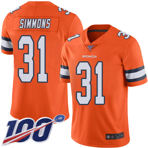 Men Denver Broncos 31 Justin Simmons Limited Orange Rush Vapor Untouchable 100th Season Football NFL Jersey